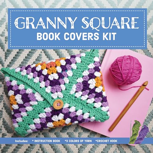 [9780785846376] Granny Square Book Covers Kit Crochet 10 Colorful Book Jackets and Covers - Includes: Instruction Book, 4 Colors of Yarn, Crochet Hook, Yarn Needle
